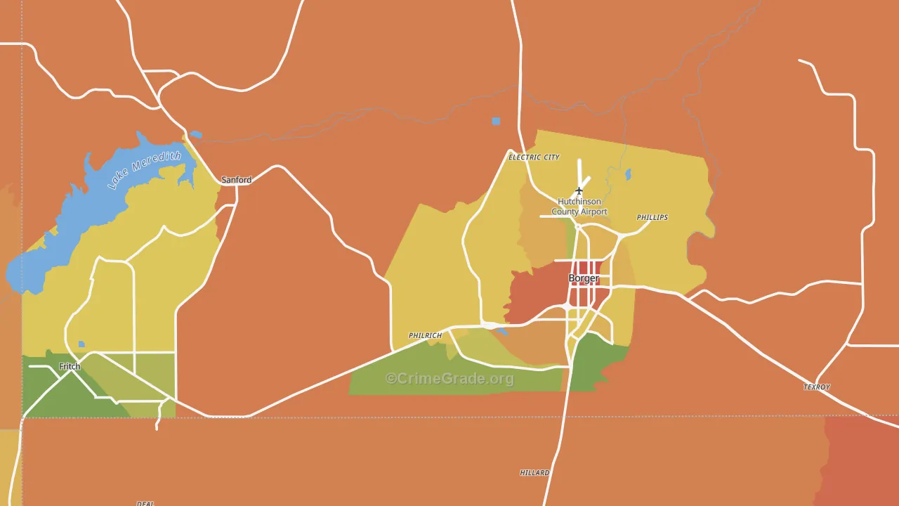 Hutchinson County, TX Map of Robbery Rates