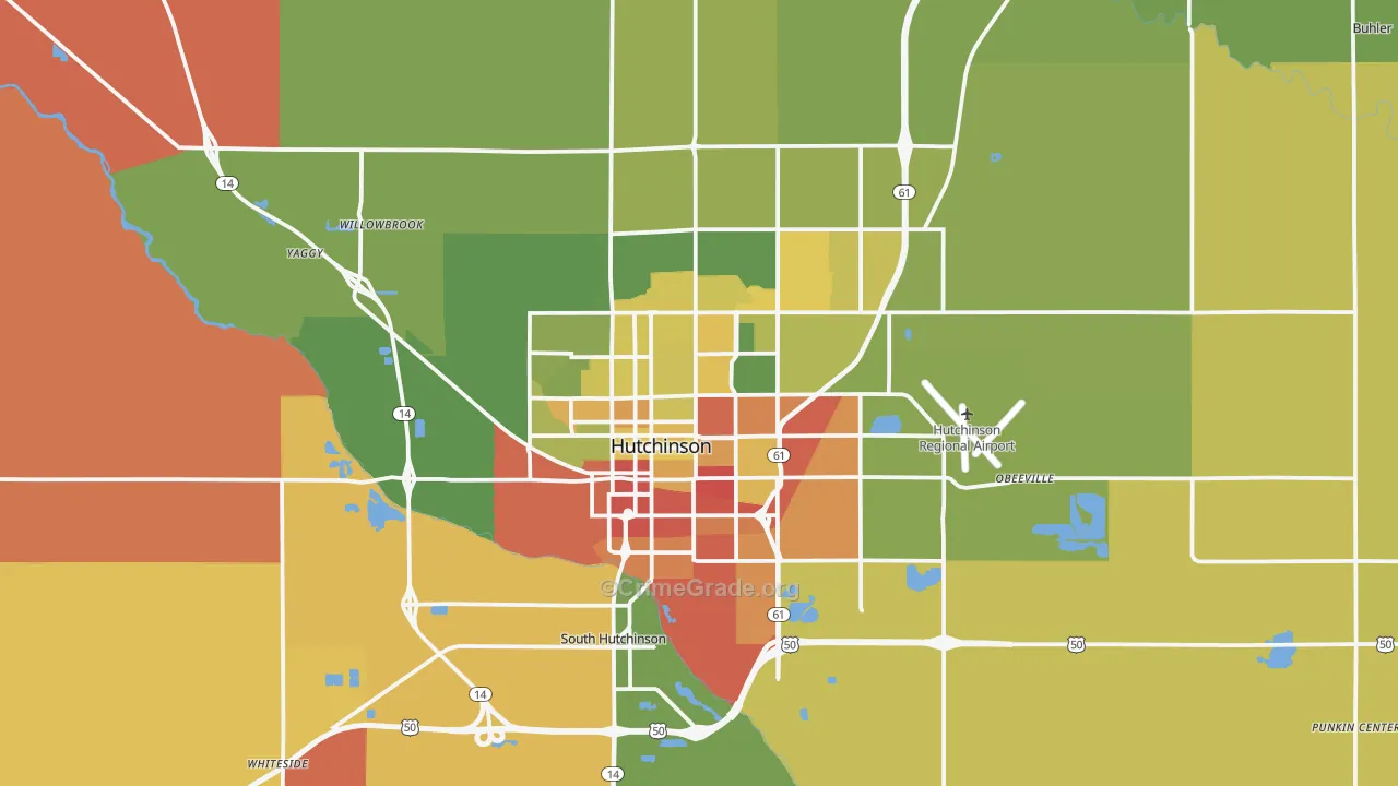 Hutchinson, KS Map of Robbery Rates