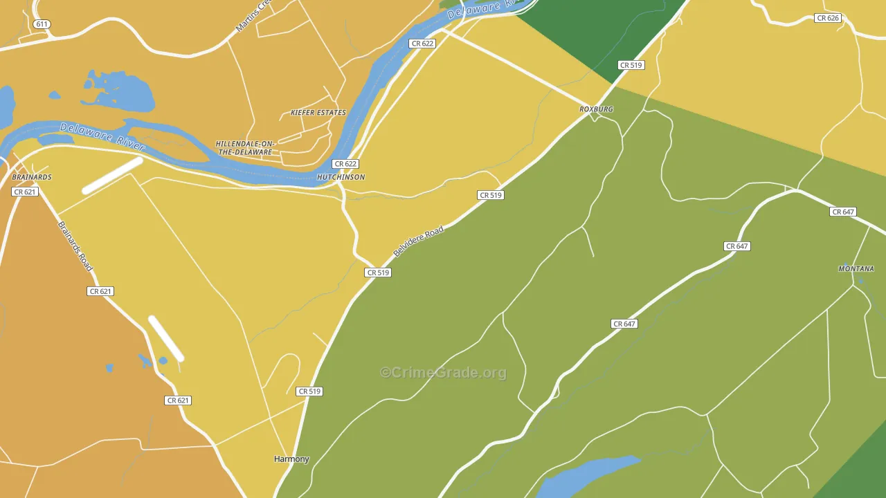Hutchinson, NJ Map of Robbery Rates