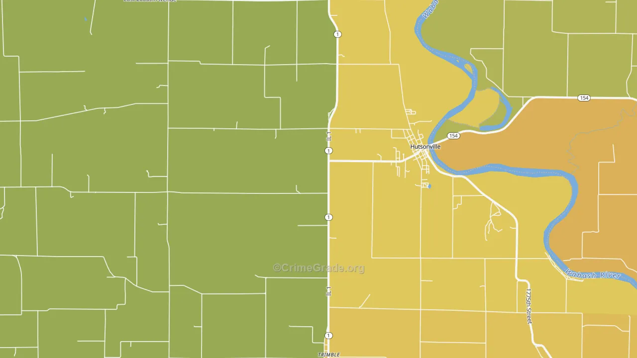 Hutsonville, IL Map of Robbery Rates