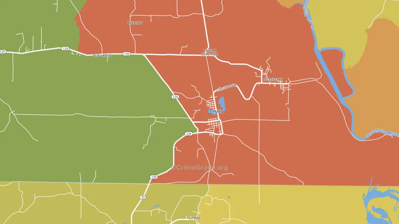 Huttig, AR Map of Robbery Rates
