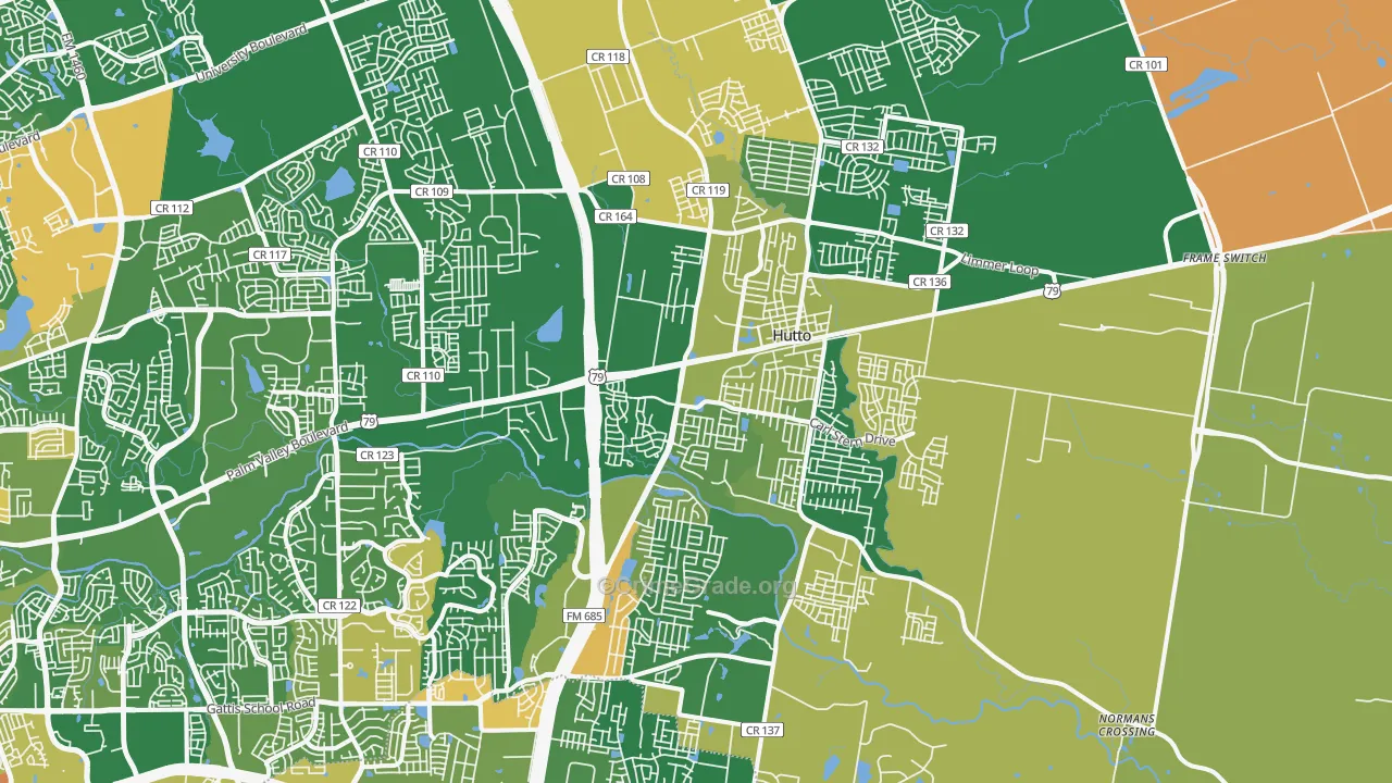 Hutto, TX Map of Robbery Rates