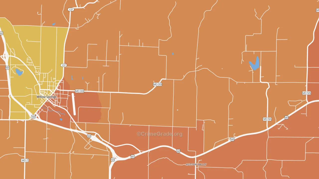 Hutton Valley, MO Map of Robbery Rates