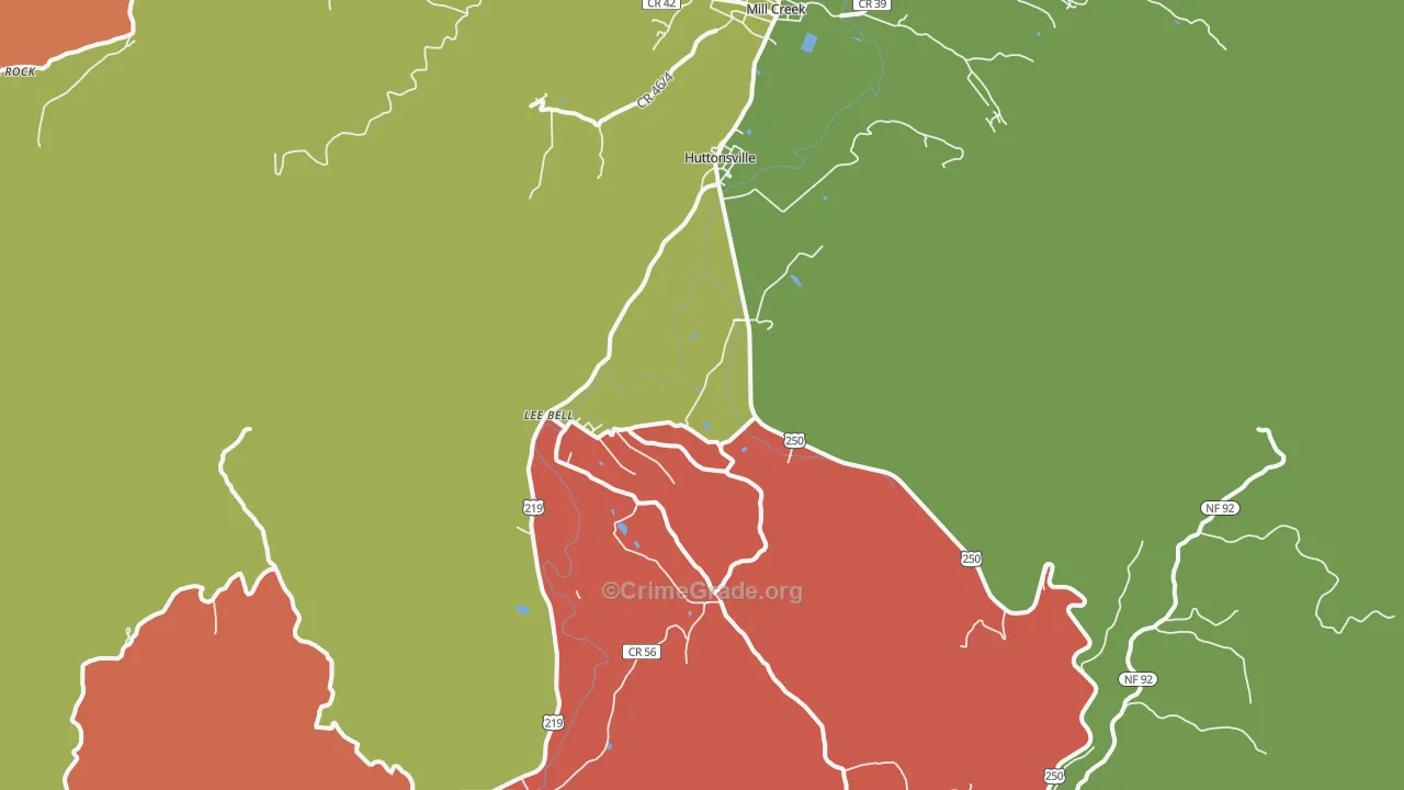 Huttonsville, WV Map of Robbery Rates