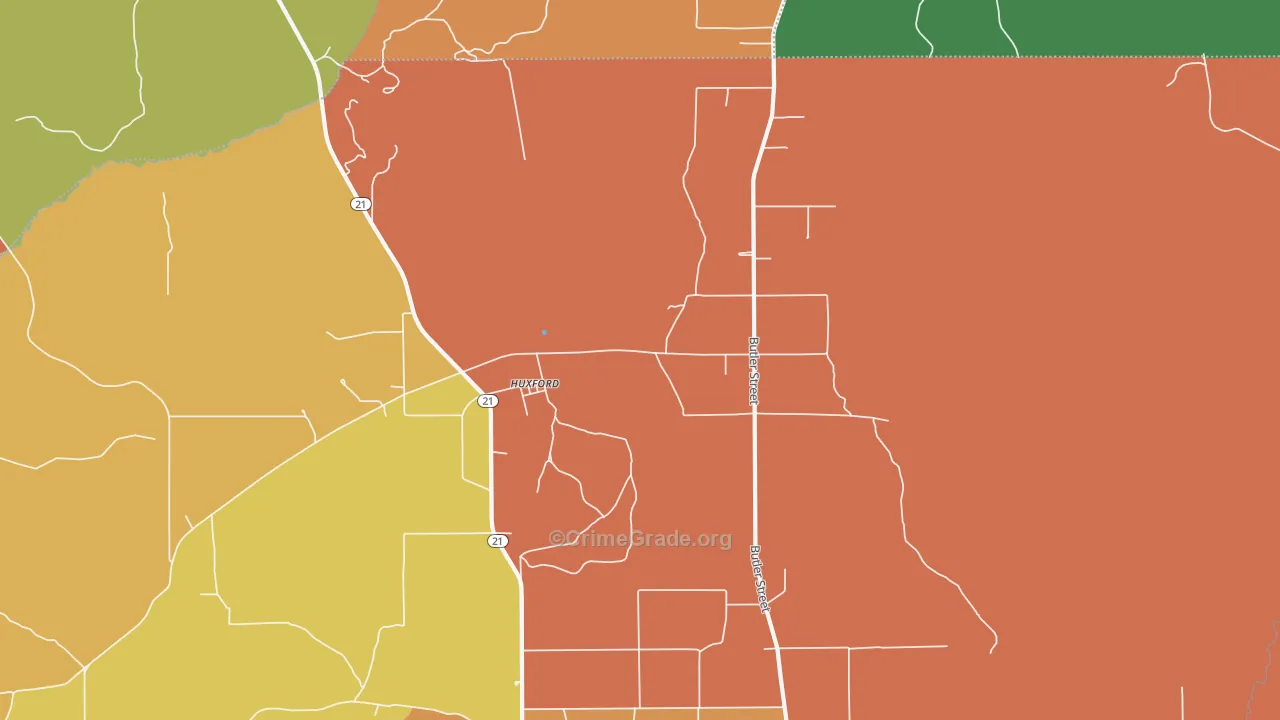 Huxford, AL Map of Robbery Rates