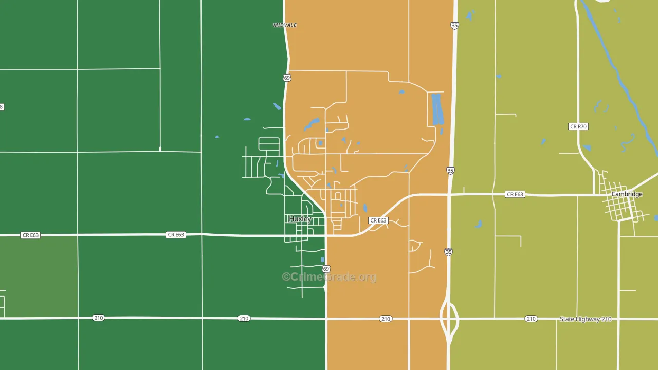 Huxley, IA Map of Robbery Rates