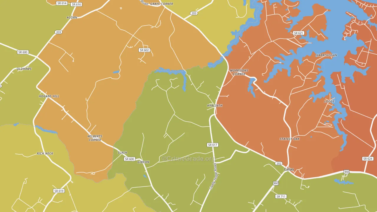 Hyacinth, VA Map of Robbery Rates