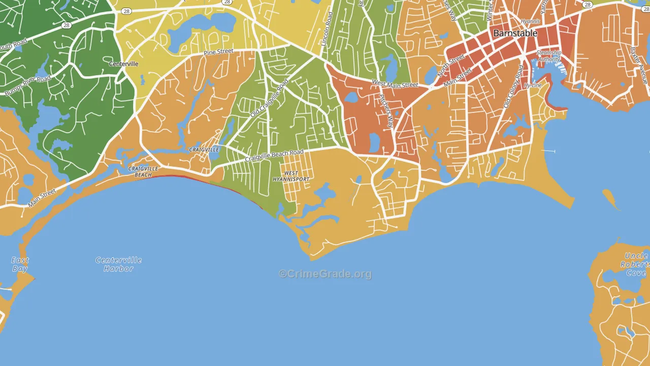 Hyannis Port, MA Map of Robbery Rates