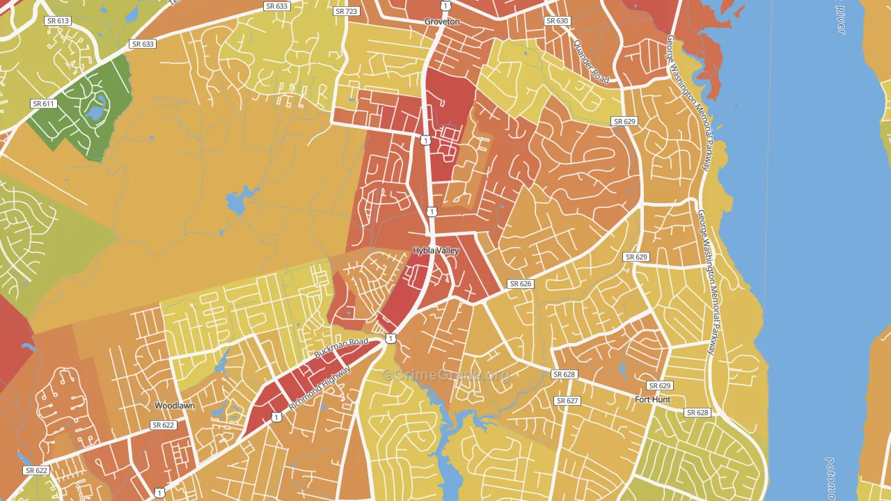 Hybla Valley, Alexandria, VA Map of Robbery Rates
