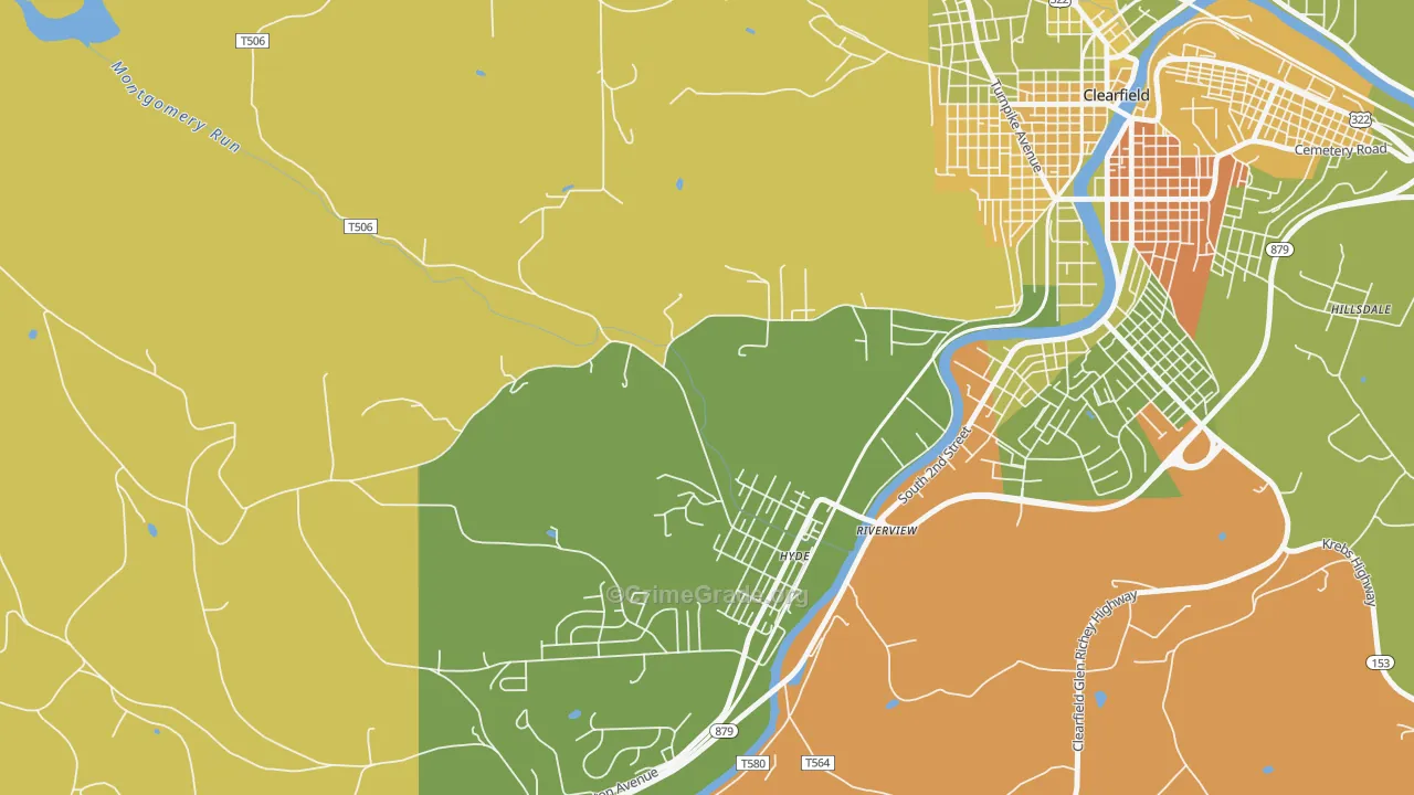 Hyde, PA Map of Robbery Rates