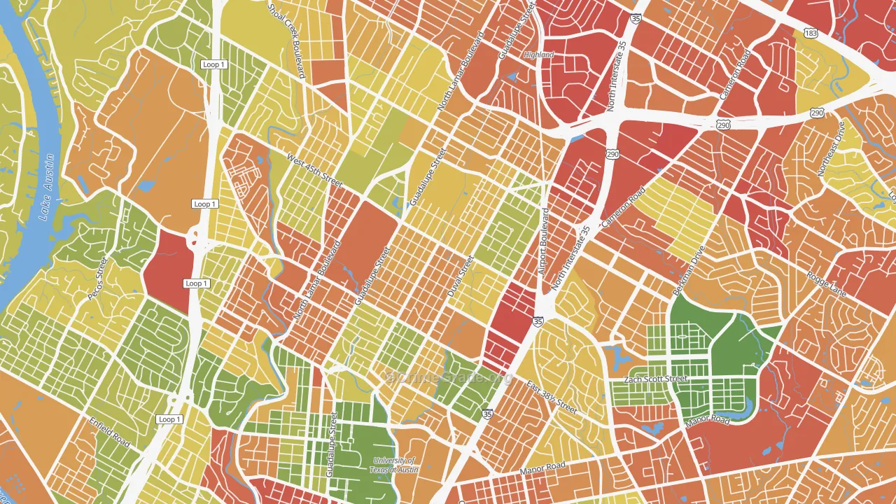 Hyde Park, Austin, TX Map of Robbery Rates