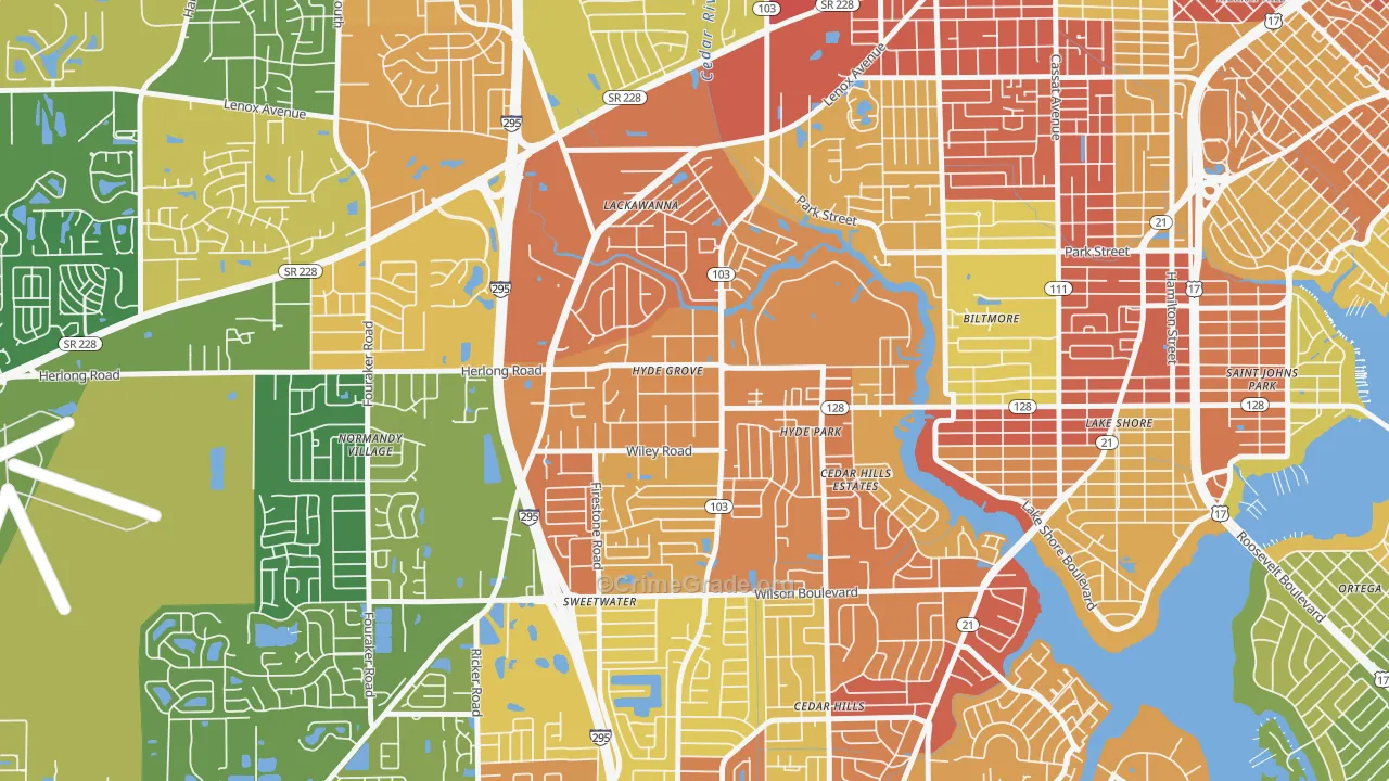 Hyde Park, Jacksonville, FL Map of Robbery Rates