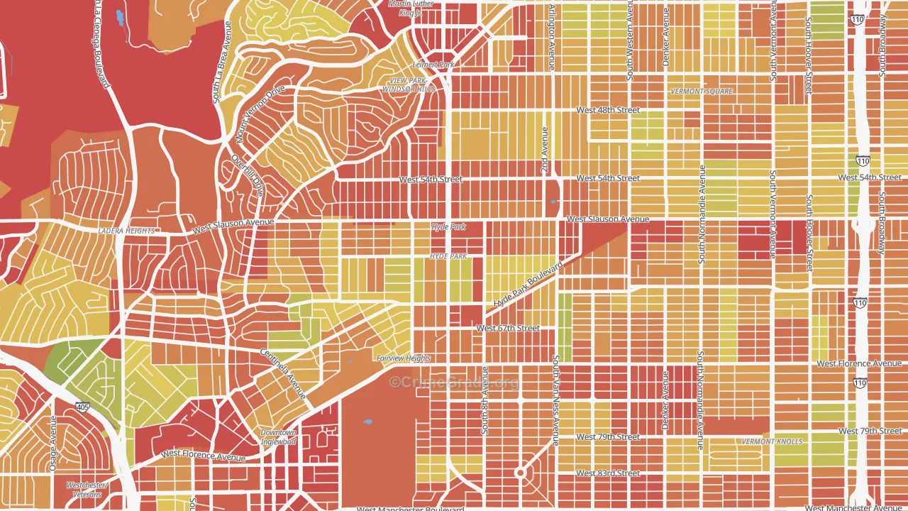 Hyde Park, Los Angeles, CA Map of Robbery Rates