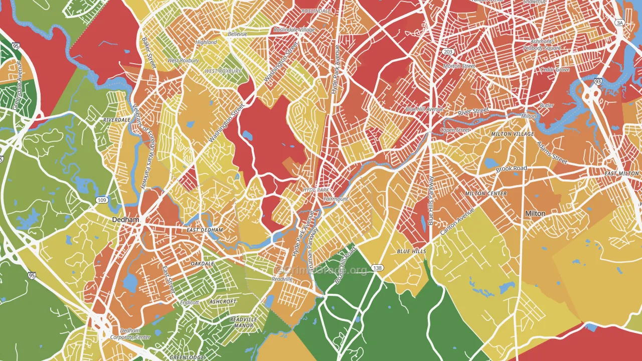 Hyde Park, MA Map of Robbery Rates