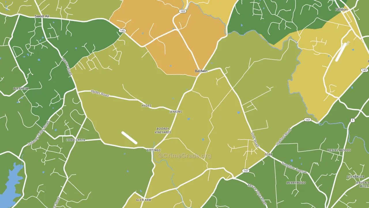 Hydes, MD Map of Robbery Rates