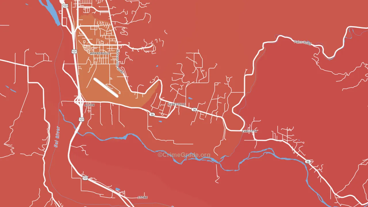 Hydesville, CA Map of Robbery Rates