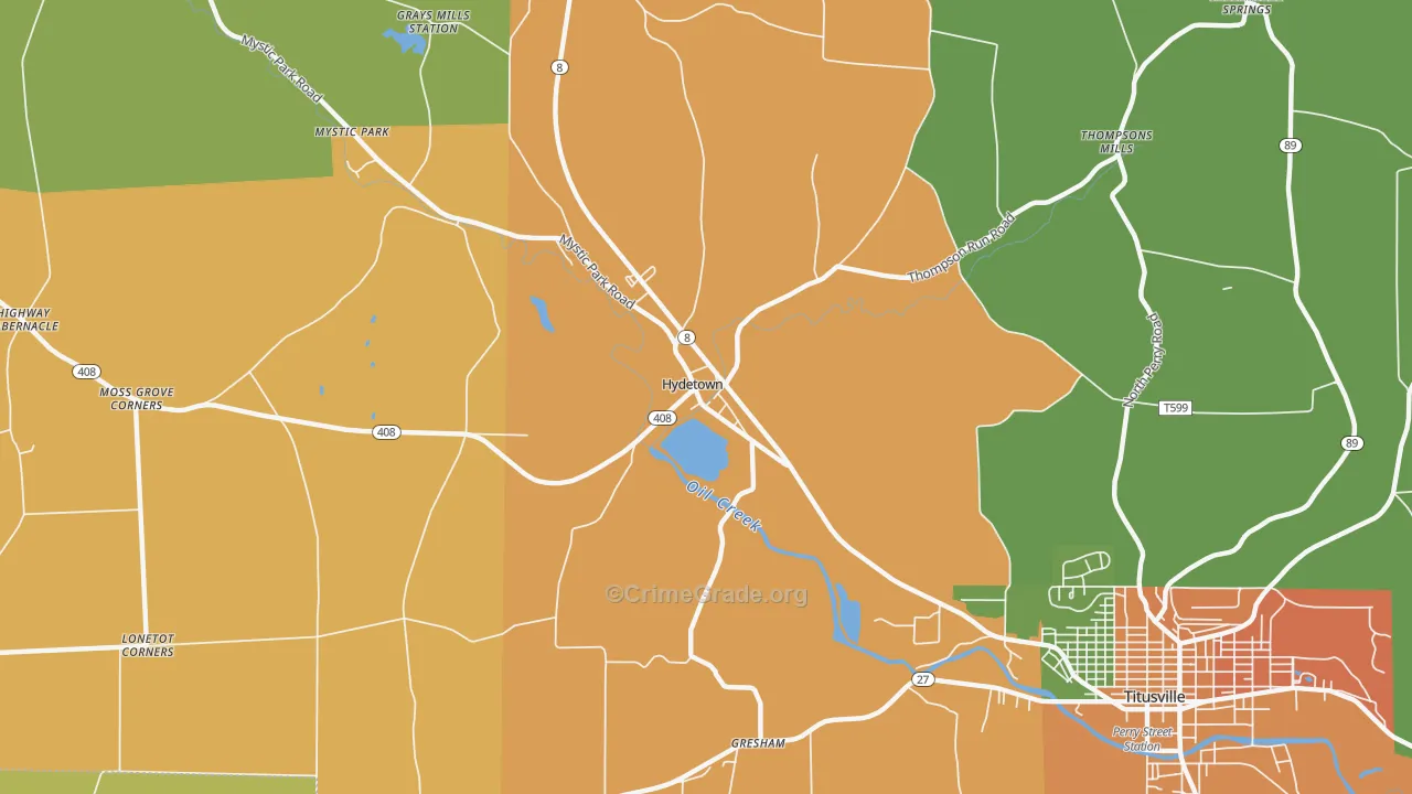 Hydetown, PA Map of Robbery Rates
