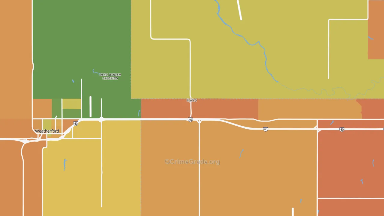 Hydro, OK Map of Robbery Rates