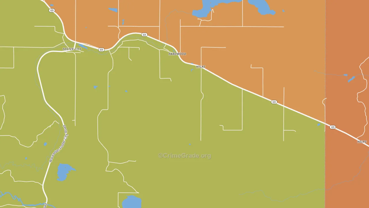 Hylas, MI Map of Robbery Rates