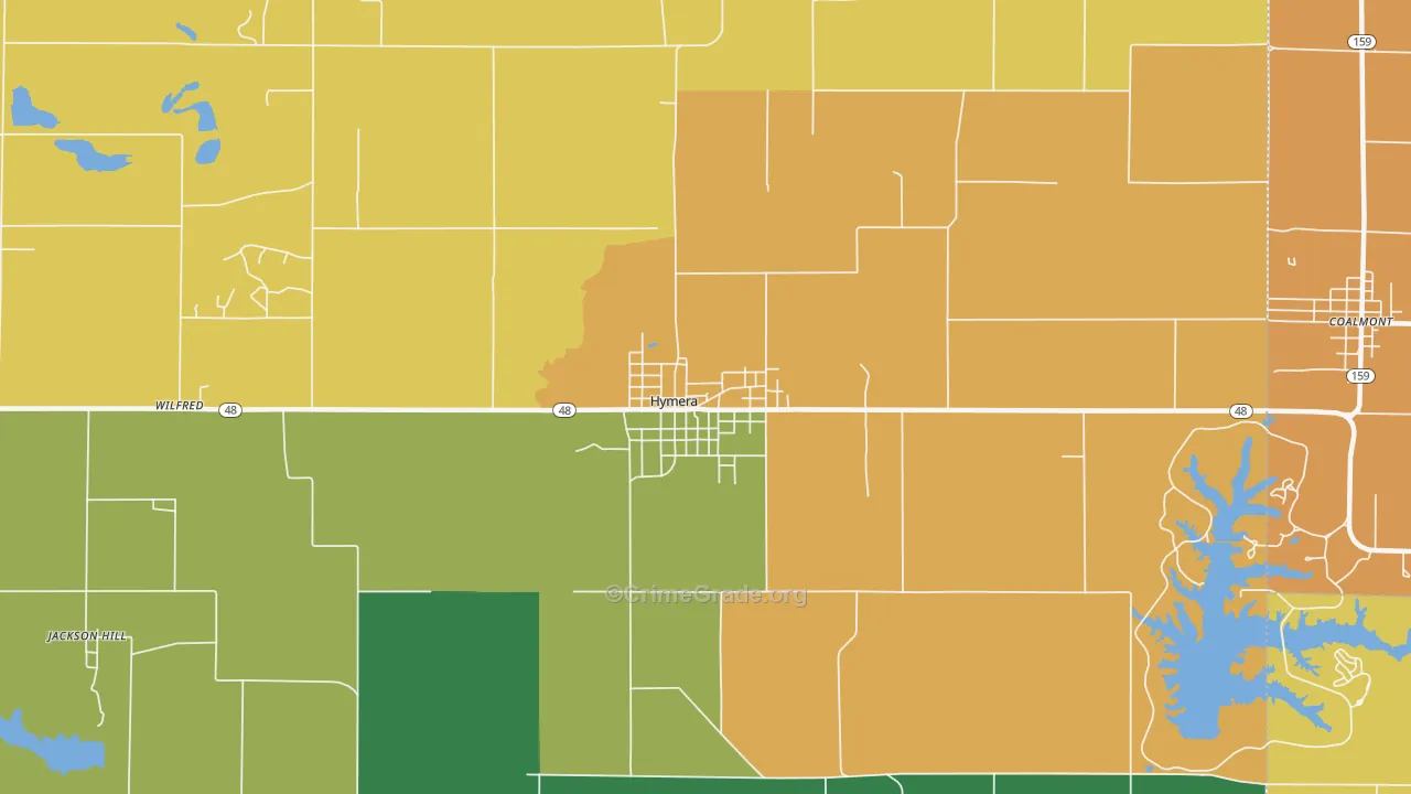 Hymera, IN Map of Robbery Rates