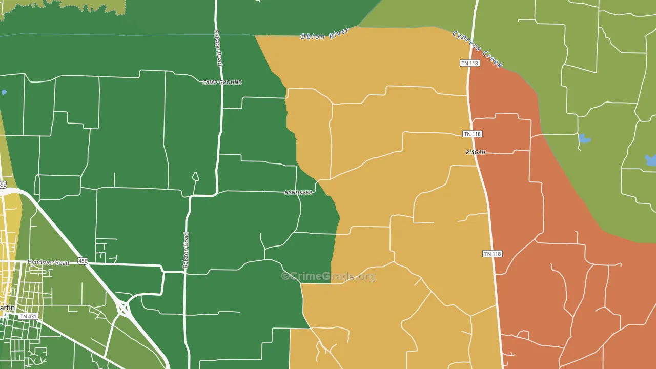 Hyndsver, TN Map of Robbery Rates