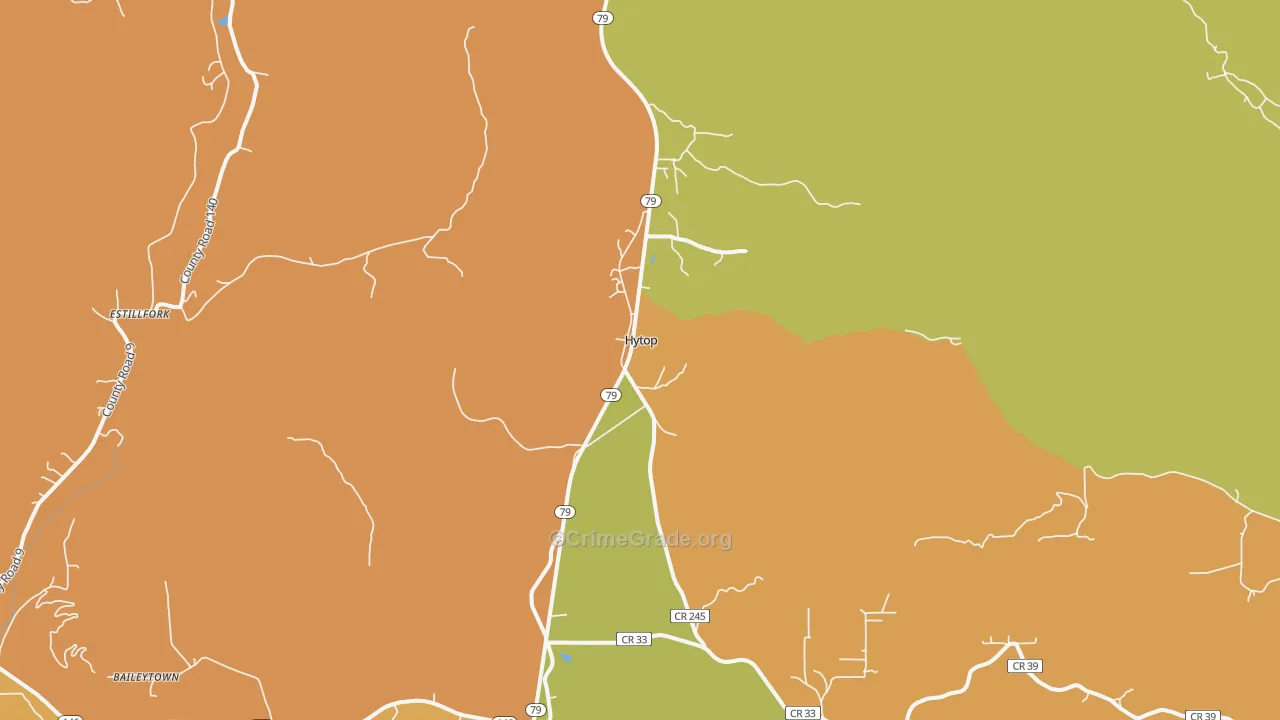 Hytop, AL Map of Robbery Rates