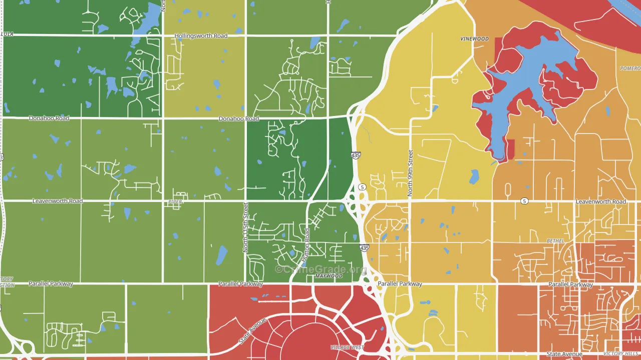 I-435 West KC-KS, Kansas City, KS Map of Robbery Rates
