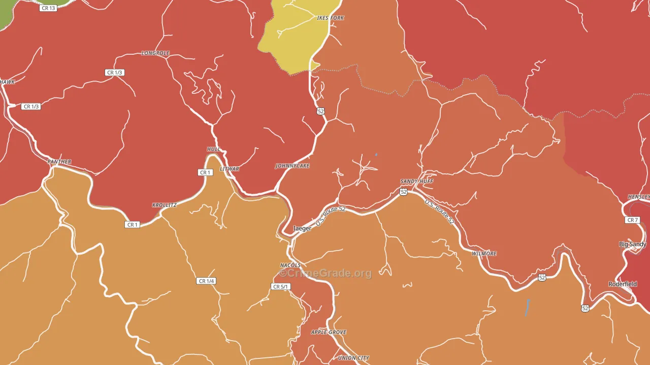 Iaeger, WV Map of Robbery Rates