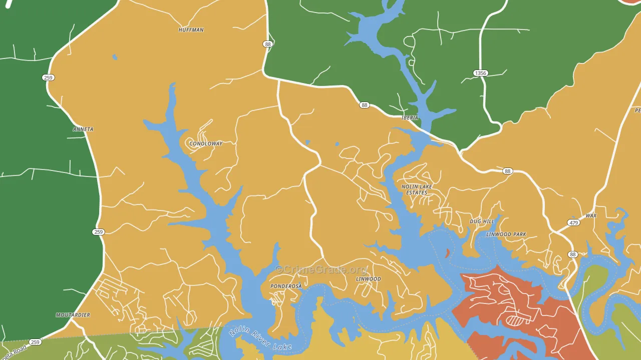 Iberia, KY Map of Robbery Rates
