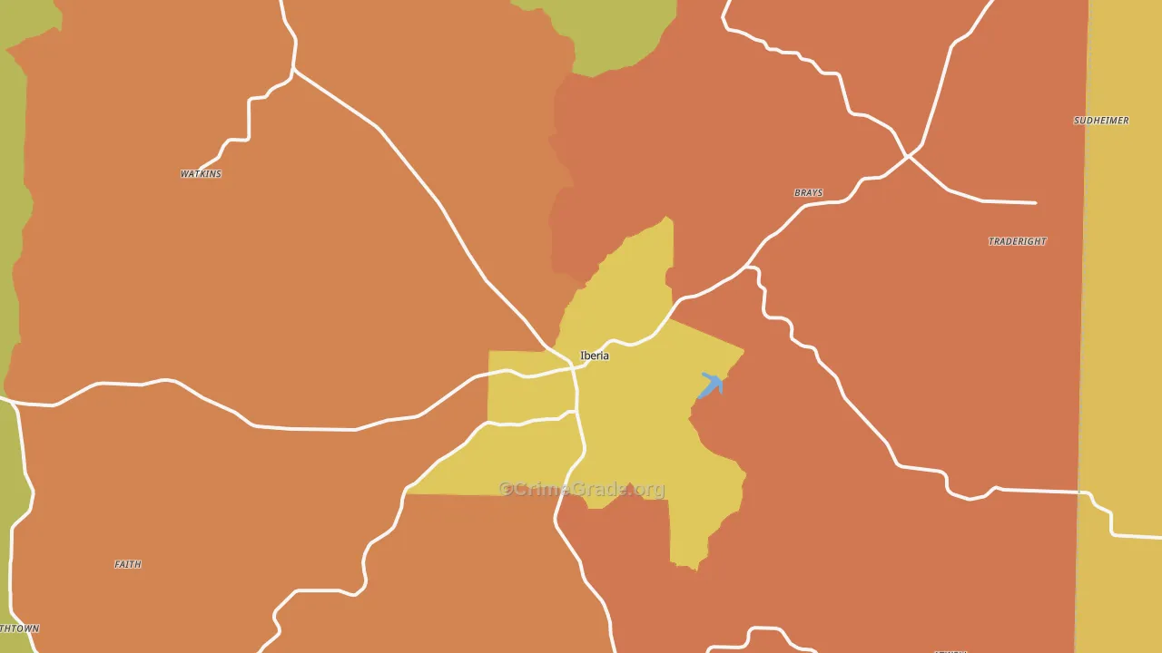 Iberia, MO Map of Robbery Rates