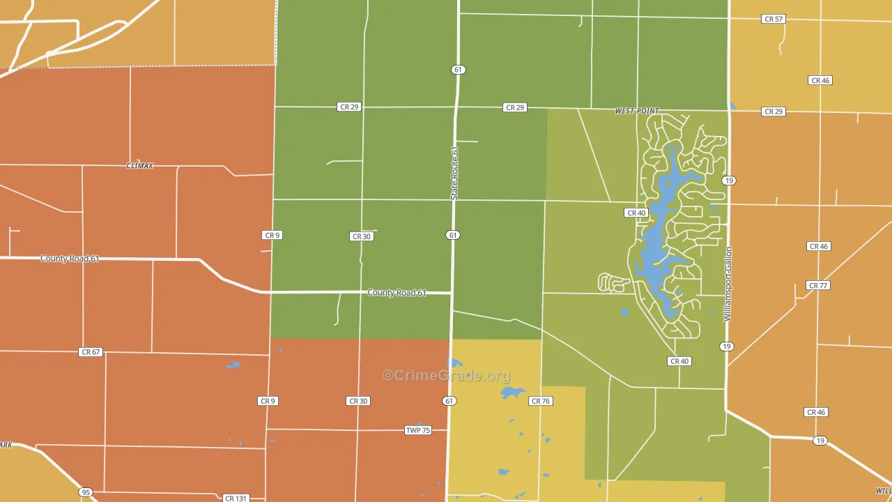 Iberia, OH Map of Robbery Rates