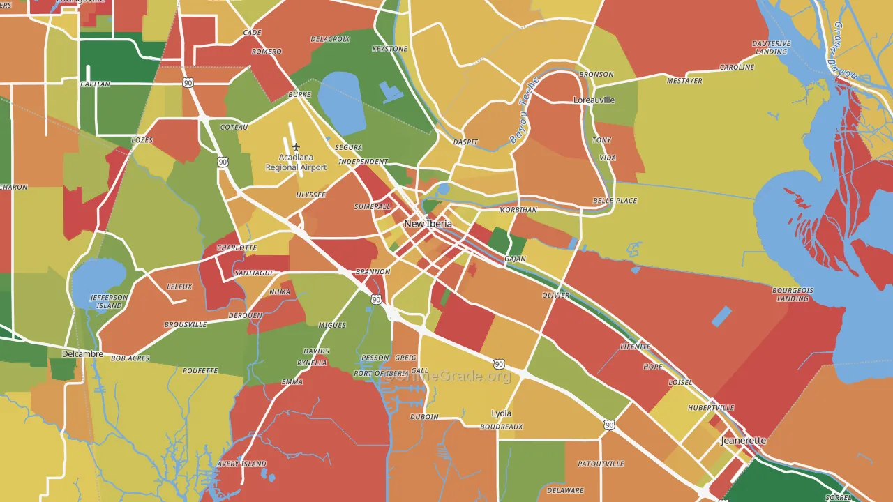 Iberia Parish, LA Map of Robbery Rates