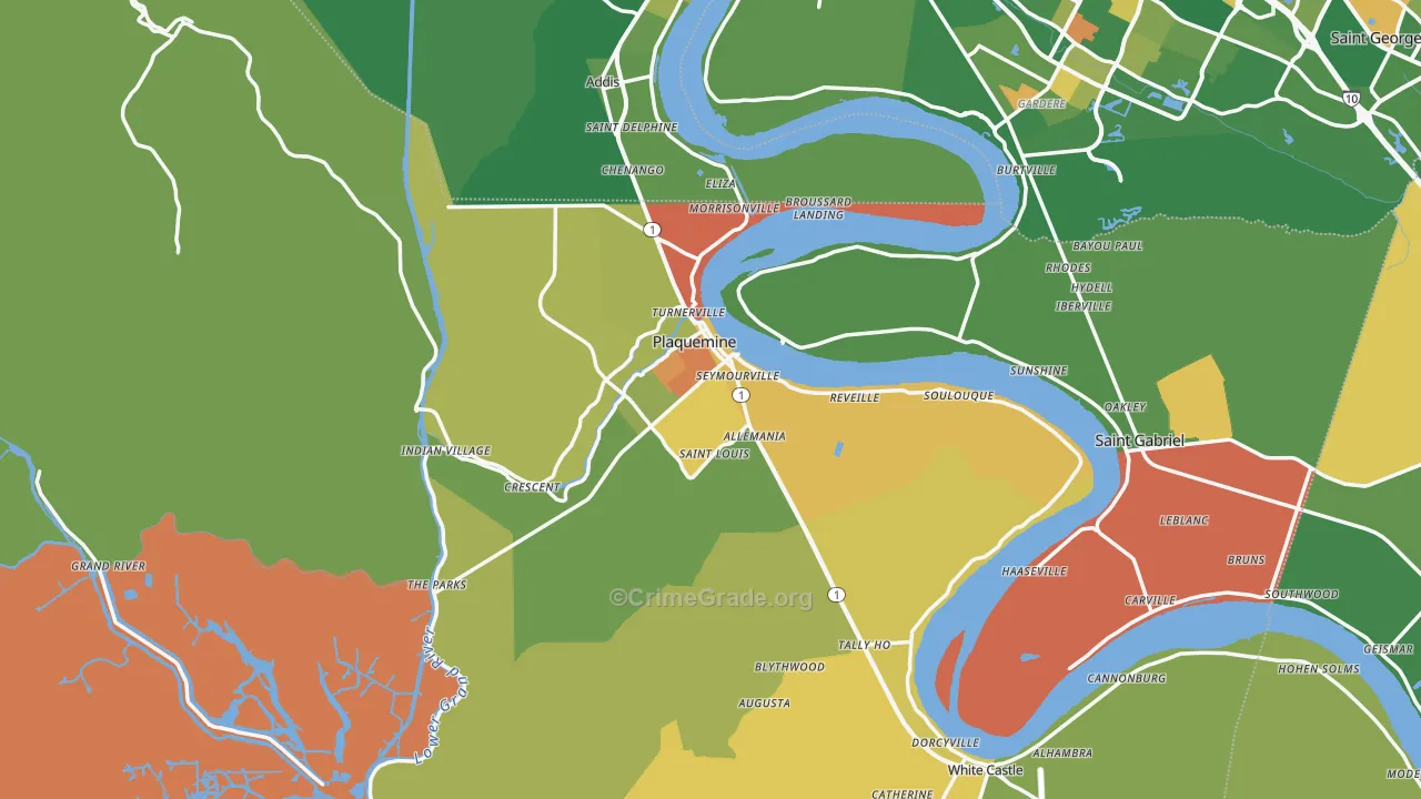 Iberville Parish, LA Map of Robbery Rates