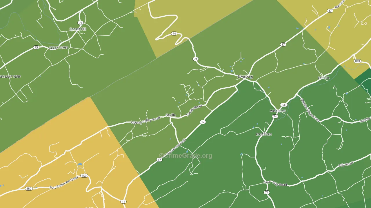 Ickesburg, PA Map of Robbery Rates