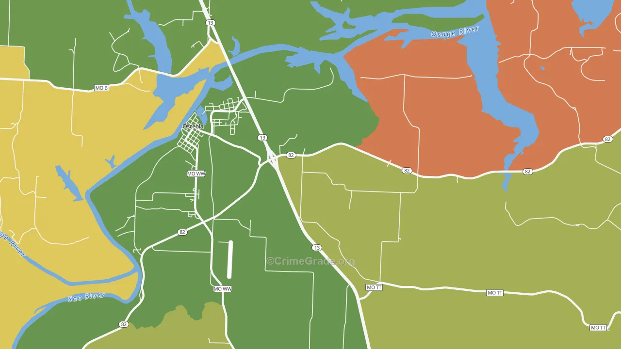 Iconium, MO Map of Robbery Rates