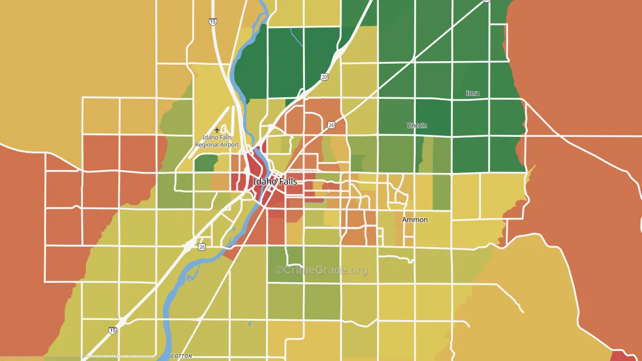 Idaho Falls, ID Map of Robbery Rates