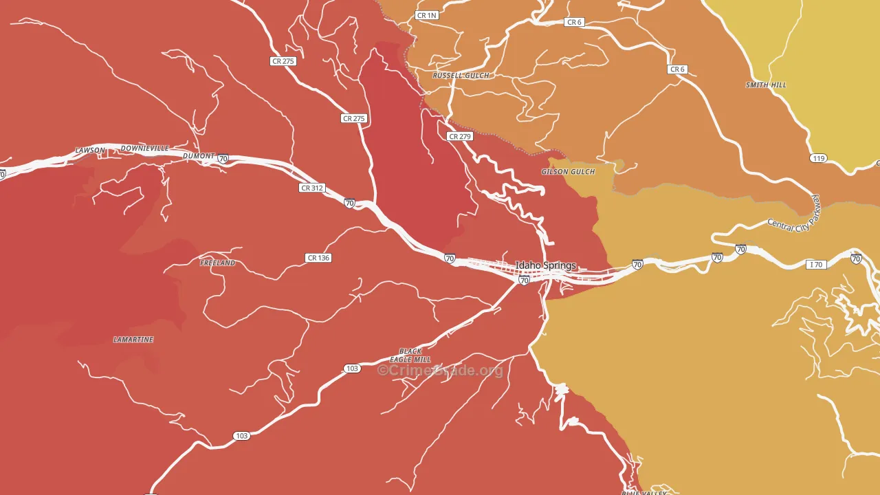 Idaho Springs, CO Map of Robbery Rates