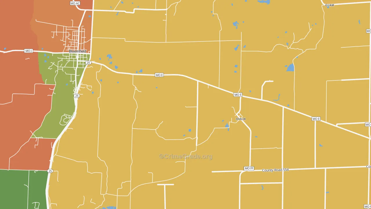 Idalia, MO Map of Robbery Rates