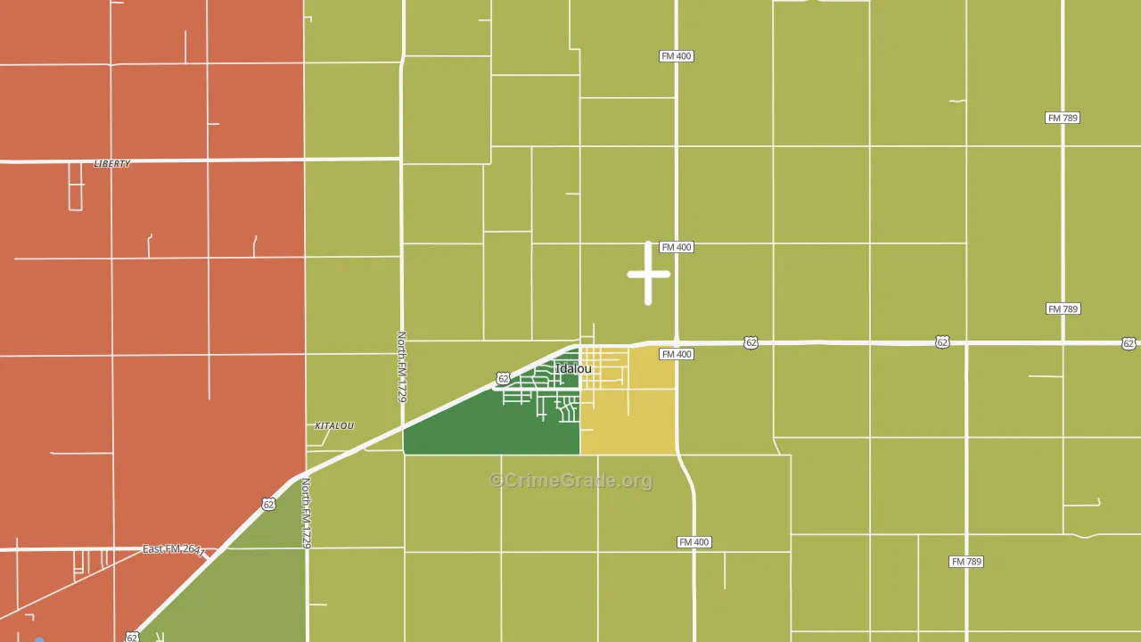 Idalou, TX Map of Robbery Rates