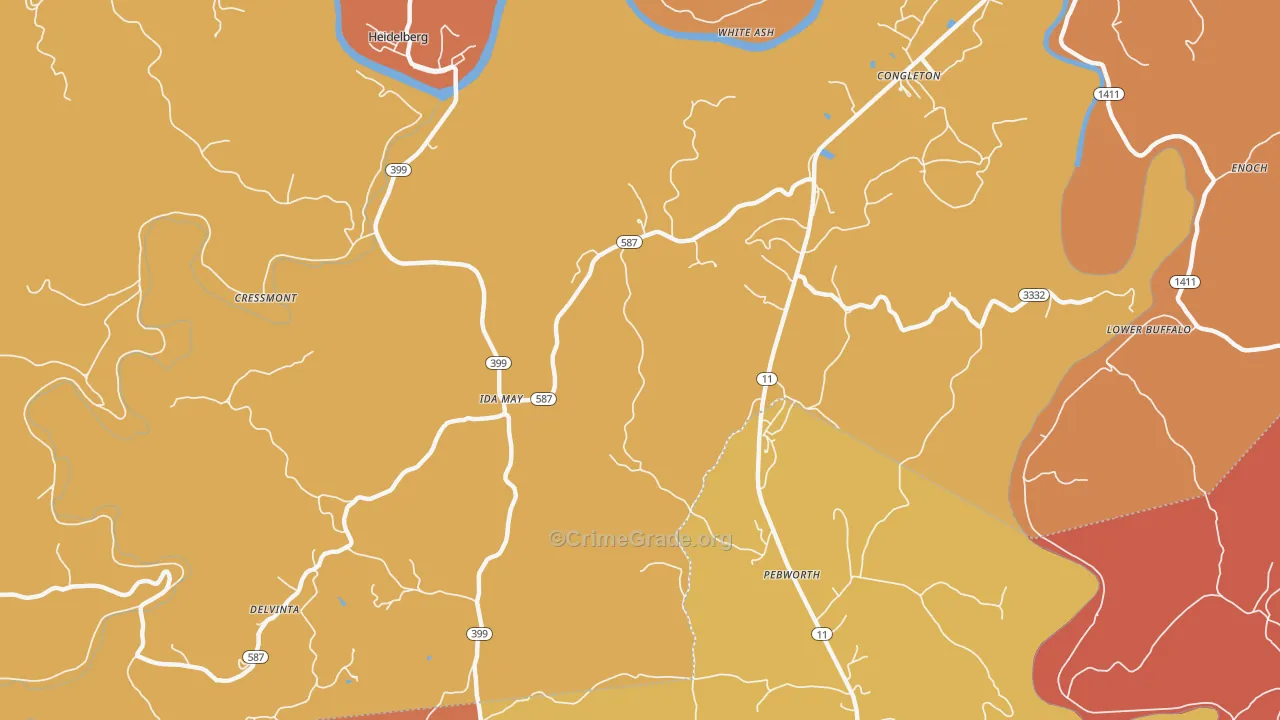 Idamay, KY Map of Robbery Rates