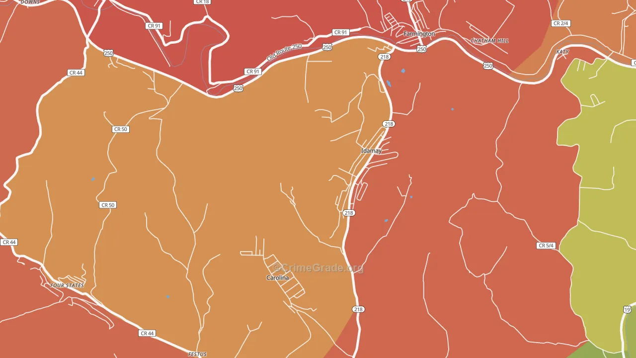 Idamay, WV Map of Robbery Rates