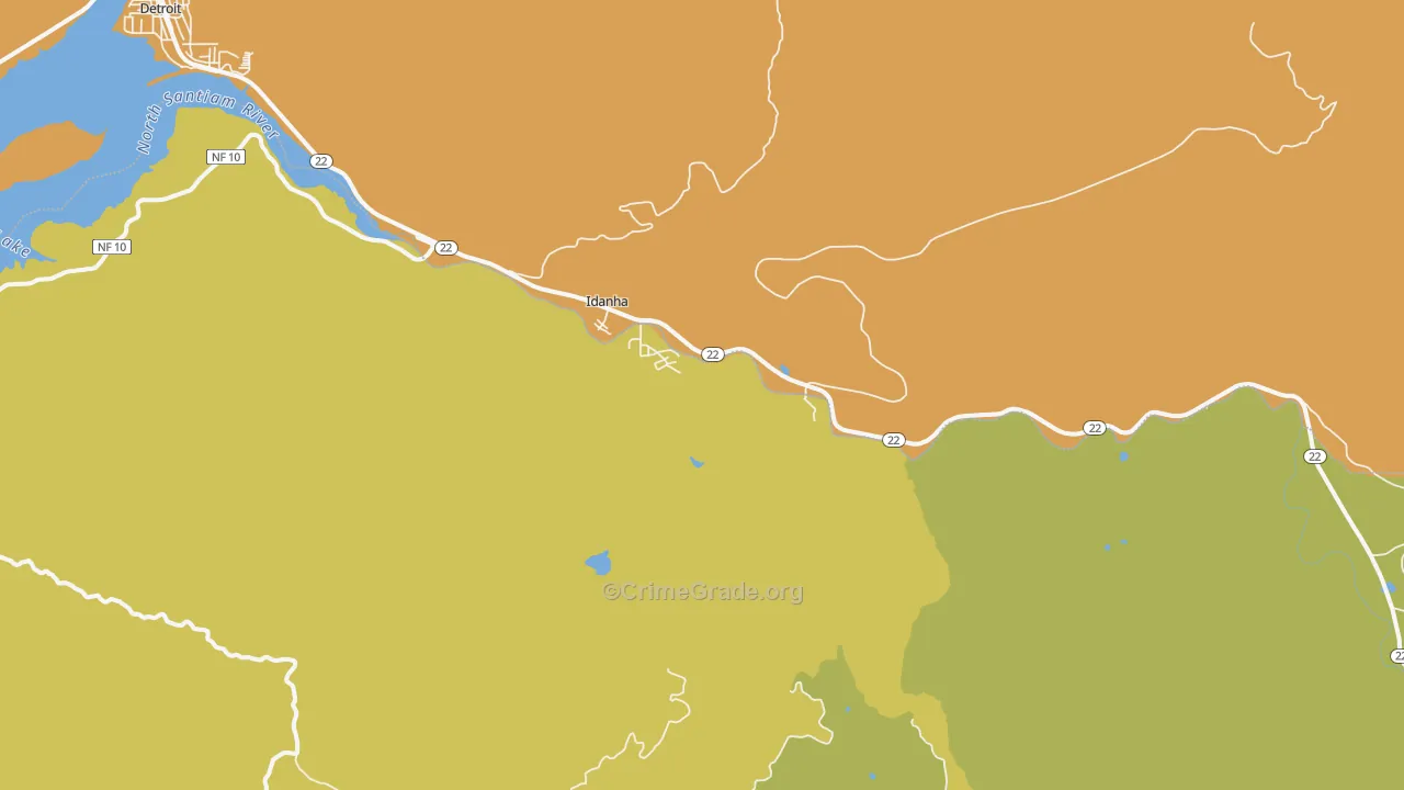 Idanha, OR Map of Robbery Rates