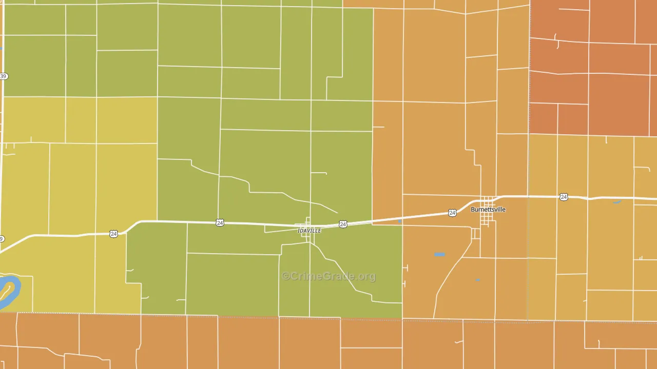 Idaville, IN Map of Robbery Rates