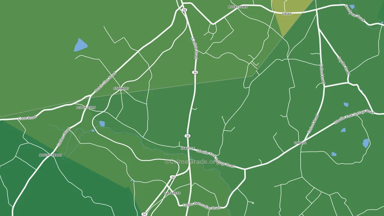 Idaville, PA Map of Robbery Rates