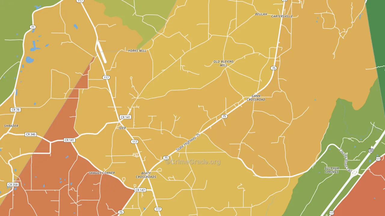 Ider, AL Map of Robbery Rates