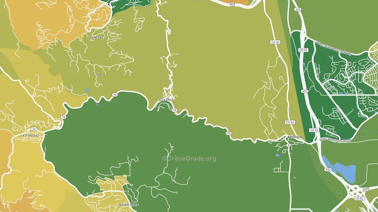 Idledale, CO Map of Robbery Rates