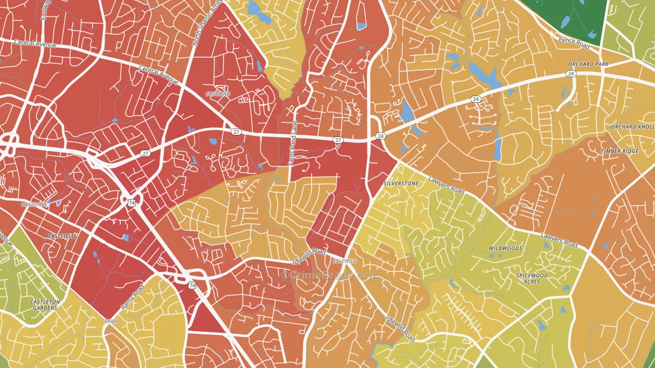 Idlewild Farms, Charlotte, NC Map of Robbery Rates