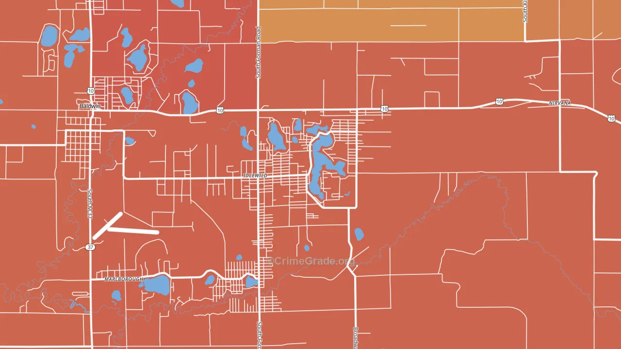 Idlewild, MI Map of Robbery Rates