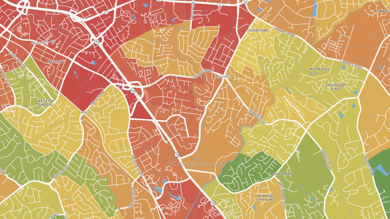 Idlewild South, Charlotte, NC Map of Robbery Rates
