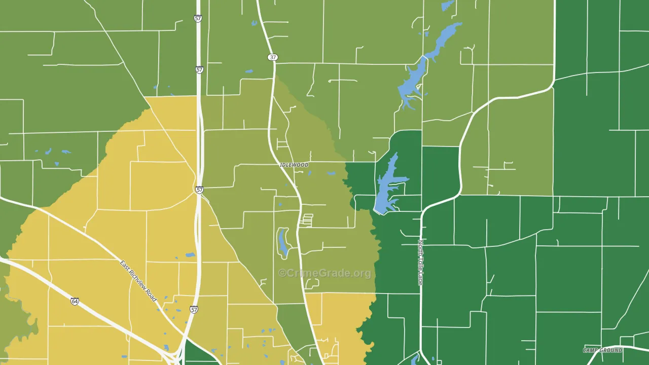 Idlewood, IL Map of Robbery Rates